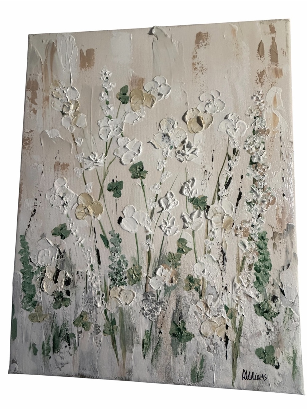 Original Artwork Acrylic on Canvas Wildflowers against Light Textured Background - Picture 10 of 14